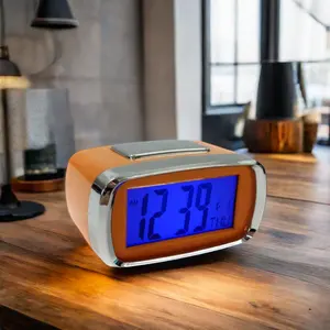 Mainstays Smart LCD Alarm Clock with Blue Illuminated Digital Display Snooze/Light Control for Desktop Use Wood Material