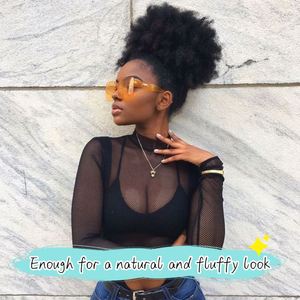 Extension de queue de cheval Afro Puff en fibre haute température, chignon bouclé crépu à clipser avec cordon de serrage pour femmes noires - Product Image 4