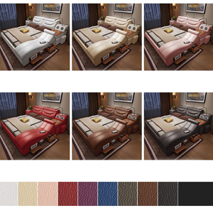 Lit Intelligent Multifonctionnel <span class=keywords><strong>de</strong></span> Luxe King-Size en Cuir avec Projecteur HD USB, Mobilier <span class=keywords><strong>de</strong></span> Chambre Neuf Incluant Rangement - Product Image 4