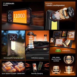 สำหรับ WP53 S โทรศัพท์มือถือสุดทนทาน Octa Core IP68 ลำโพงเสียงดัง 128dB แบตเตอรี่ 11000mAh ชาร์จเร็ว 18W หน่วยความจำ 16(4+12)GB ความจุ 128GB แรงทรงพลัง - Product Image 2