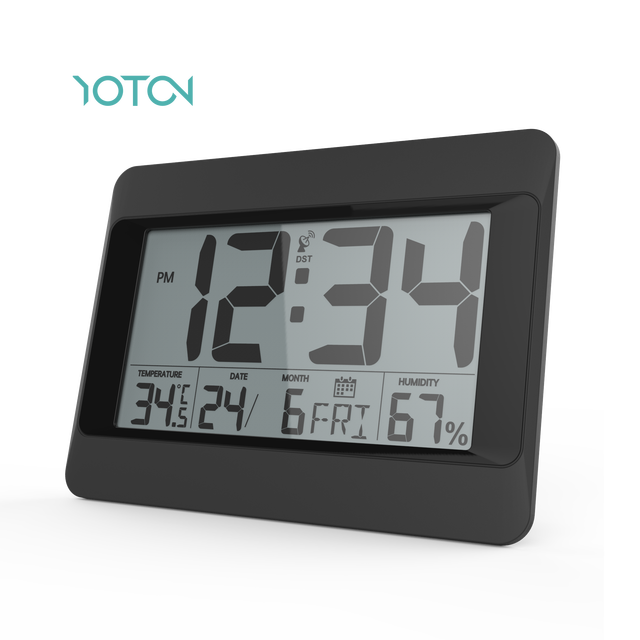 Big LCD Time Display Radio Controlled Digital Wall Clock with Temperature Humidity