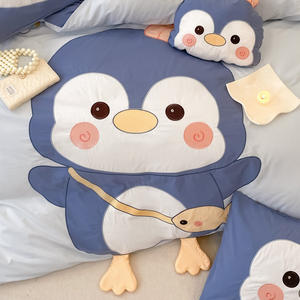 Housse de <span class=keywords><strong>couette</strong></span> en broderie <span class=keywords><strong>pingouin</strong></span> mignon, drap de lit 100% coton délavé bleu, ensemble de literie pour enfants, fournisseur - Product Image 4