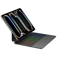 Clavier magnétique fin pour iPad avec rétroéclairage 7 couleurs, pavé tactile intégral multi-touch, coque en cuir PU et alliage d'aluminium, saisie vocale