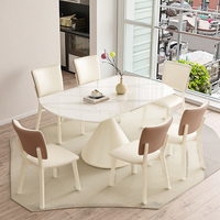 Ensemble table et chaises de salle à manger en ardoise style crème, blanc, moderne, rond, 4 places, pliable, extensible, pour hôtel et appartement