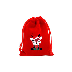 Manufacturer Wholesale Bright Red <b>Christmas</b> Velvet Drawstring <b>Gift</b> Bags Cartoon Design Rectangular Shape for apple Candy - Product Image 5