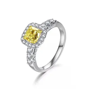 SGARIT 14K Gold Jewelry Manufacturer Custom Jewelry 7X7Mm 2ct Yellow Moissanite Ring Stone Diamond Engagement Ring Jewelry