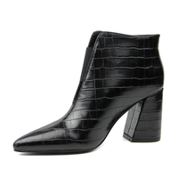Bottines à talons design sexy pour femmes, bottines noires croco pu, bout pointu, chaussures personnalisables pour femmes