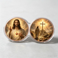 Moneda de cobre doble de 1 onza con impresión UV 2D, medalla conmemorativa religiosa de la Sagrada Cruz del Sagrado Corazón de Jesús, venta al por mayor