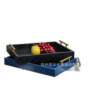 Customized MDF <b>Tea</b> <b>Tray</b> With Metal Handles Wooden Storage <b>Tray</b> For Coffee <b>Tea</b> Serving Hotel Use Matte Black Glossy White Floral - Product Image 4