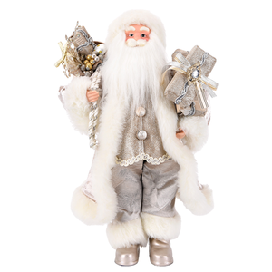 ตุ๊กตาซานตาคลอสขนเฟอร์เทียมสีเทาอมครีมพร้อมโบว์ประดับเพชร ของขวัญสำหรับตกแต่งร้านเสริมสวยในวันคริสต์มาส - Product Image 2