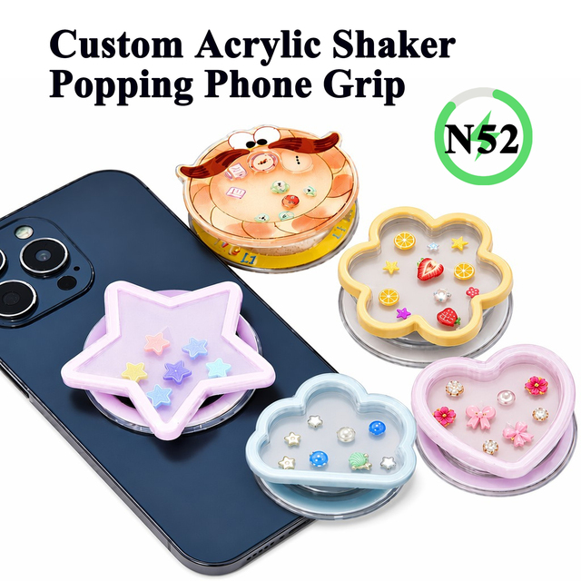 Personalized Kawaii Anime Acrylic Shaker Phone Grip with Floating Charms Inside, Collapsible Griptok Popping Phone Socket Holder