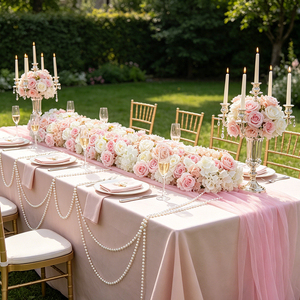 Fleurs artificielles DKB, décorations en fleurs de soie faites à la main, chemin de table en fleurs artificielles haut de gamme pour la décoration de table de mariage - Product Image 1