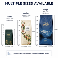 Sachet de café personnalisé à quatre soudures, qualité alimentaire, PET/AL/PE, fond plat à 8 côtés, fermeture éclair refermable, valve unidirectionnelle, 250g, pour grains entiers, OEM
