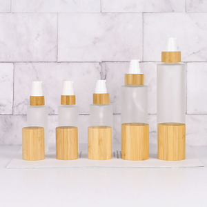 <b>Empty</b> Clear Frosted Bamboo Cosmetic Glass Container Screen Printing <b>Spray</b> Pump Serum <b>Bottle</b> 30-120ml Square Shape Skin Care - Product Image 2