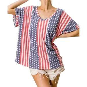 Ingrosso patriottico top independence manica corta scollo a v t-shirt stampa usa bandiera americana t-shirt grafiche donna