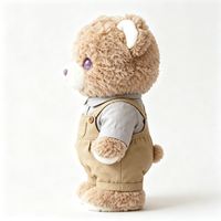 En gros, Ours en peluche doux et bouclé, adorable animal en peluche avec chemise à col et salopette kaki