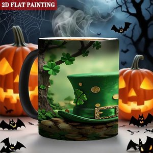 แก้วกาแฟเซรามิกเคลือบด้าน 11 ออนซ์ ไวต่อความร้อน สีดำ แก้วงานฝีมือ DIY ลายวันเซนต์แพทริค - Product Image 6