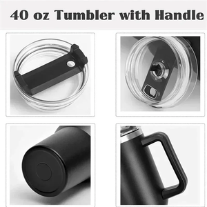 Gobelet isotherme 40oz avec paille et poignée, en acier inoxydable 304, pour café, tasse de voiture, garde les boissons froides, avec couvercles, tasse thermos - Product Image 2
