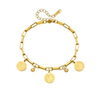 Bracelet à breloques circulaires classiques plaqué or avec pendentif rond vintage, idéal pour les femmes, à porter au quotidien TGSL5805
