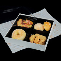 Boîte cadeau carrée en papier avec couvercle transparent en PET et plateau en PET à 4 compartiments, emballage alimentaire recyclable et sûr pour les macarons