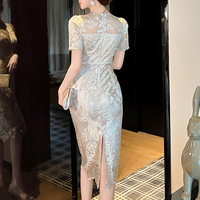 ZYHT 21377 Nouvelle robe crayon élégante à découpes en dentelle tendance pour femmes, robe de soirée formelle à manches courtes pour femmes