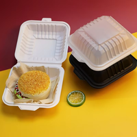 Boîte à hamburger jetable de qualité alimentaire 6 x 6 pouces, 1 compartiment, avec couvercle articulé, micro-ondable, réfrigérable, type clamshell, biodégradable, 16 oz