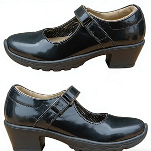 En stock – Escarpins Mary Jane noirs en cuir verni, confortables, à bout carré, talon épais moyen, légers, pour le bureau et toutes occasions - Product Image 2