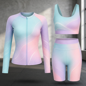 Ensemble de protection contre les éruptions cutanées à manches longues pour femmes, couleur dégradée, séchage rapide, spandex, polyester, kit de sport compressif - Product Image 2