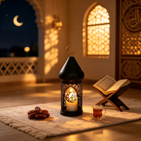 Lanterne à vent en fer ajourée pour le Ramadan et l'Aïd Moubarak, porte-bougie en forme de mosquée, décoration de bureau du Moyen-Orient, festival musulman