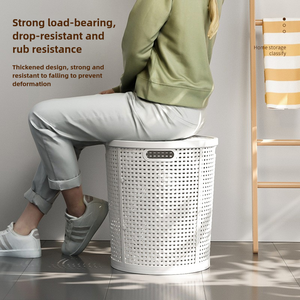 plastic <strong>rattan</strong> <strong>storage</strong> basket for laundry, assembled small circular large capacity basket <strong>with</strong> <strong>lid</strong>, great organizer in home - Product Image 4