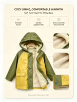 Veste imperméable à capuche pour enfants SEMLAI, écologique, à blocs de couleur, en PU, avec poches à rabat, vêtements de pluie pour enfants, coupe-vent, doublure en polaire