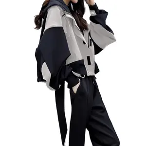 Fashion Women's Contrast Color Patchwork Cargo Tracksuit