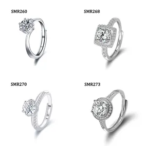 Starsgem Round cut moissanite wedding 925 Sterling 1 carat moissanite silver adjustable ring with moissanite diamond