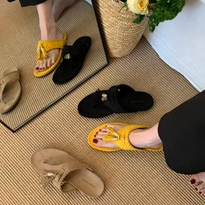 Sandalias Planas para Mujer, Punta Abierta, Suela de EVA Antideslizante, Decoración con Cuentas, Tendencia de Moda, para el Verano - Product Image 4
