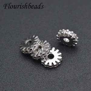 Espaciador de rebanada redonda pavimentada de <span class=keywords><strong>plomo</strong></span> y níquel, chapado en oro y <span class=keywords><strong>plata</strong></span>, CZ, para fabricación de collares y pulseras - Product Image 4