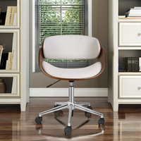 Fauteuil de bureau exécutif moderne en contreplaqué de noyer, siège inclinable en cuir blanc, design ergonomique, pivotant et réglable en hauteur