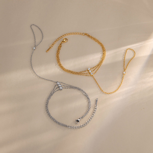 Pulsera JF <span class=keywords><strong>con</strong></span> Circonitas Blancas, Cadena de Mano de Tres Capas, Anillo de Dedo, Pulsera para Mujer, Joyería Impermeable para Vacaciones - Product Image 5