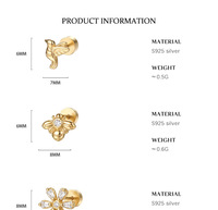 Boucles d'oreilles clous en argent sterling S925 plaqué or 14 carats, motif nature |   Fleur, abeille, oiseau, libellule |   Pierres facettées à fixation par vis