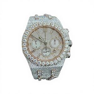 Customize Fully Iced Out Vvs Stainless Steel Round 5mm Thick Analog Glass <b>Crystal</b> Quartz Luxury Antique Hip Hop Watch - Product Image 1