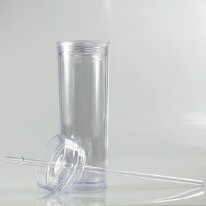 Vaso con paja acrílico flaco 16oz vaso de acrílico de pared doble vaso taza de agua de plástico aislado - Product Image 3