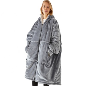 Sudadera Tipo Manta de Sherpa Cálida y Extragrande con Mangas y Cremallera - Product Image 1