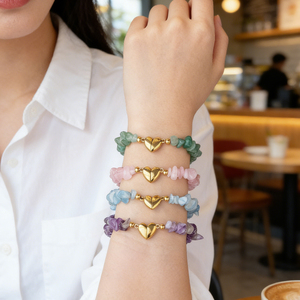 Magnetic clasp Gemstone <b>Beaded</b> <b>Bracelets</b> Healing Crystal Natural Stone <b>Bracelet</b> with Gold Heart Charm Green Aventurine <b>Bracelets</b> - Product Image 3