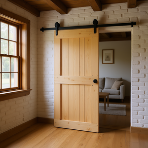 Porte coulissante en bois de pin massif Narvik, 39,4 x 82,7 pouces, style ferme, non finie, pour intérieur - Product Image 2