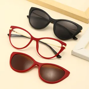 Vintage 2 in 1 Clip On Glasses Luxury Cat Eye Eyeglass Frame Outdoor UV Protection Metal Frames Ladies Polarized Sunglasses