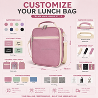 Sac isotherme personnalisé avec logo, poignée souple, en polyester rose, pour adultes, sac à lunch imperméable pour l'école et les pique-niques
