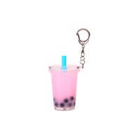 Porte-clés vibrant en acrylique personnalisé avec thé boba liquide flottant, sangle tendance, logo personnalisé pour la promotion de la marque et les cadeaux promotionnels