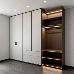 Système de garde-robe modulaire moderne Balom, garde-robe à portes coulissantes, placard, meubles de chambre à coucher en bois bicolore avec éclairage LED - Product Image 3