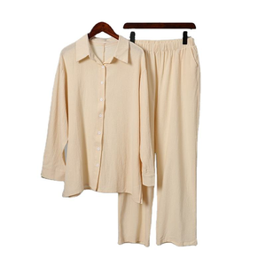 Set Casual <span class=keywords><strong>di</strong></span> Moda Plus Size a 2 Pezzi per Donna: Camicia in Cotone e <span class=keywords><strong>Pantaloni</strong></span> a Gamba Larga in <span class=keywords><strong>Lino</strong></span> - Product Image 1