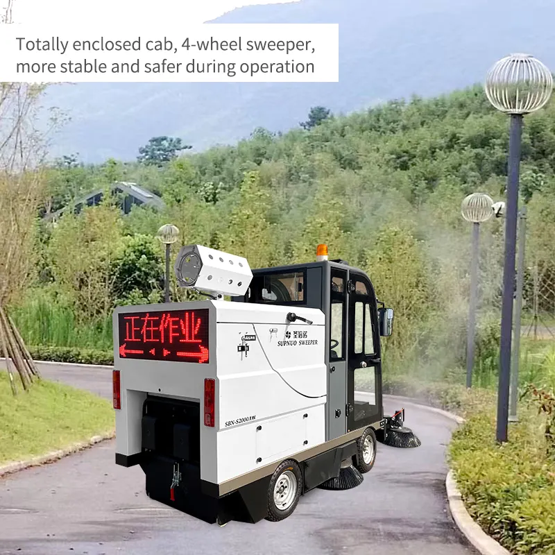 SBN-S2200AW 4 Wheels Ride On Totally Enclosed Floor Sweeper With Fog Cannon and High Pressure Water gun