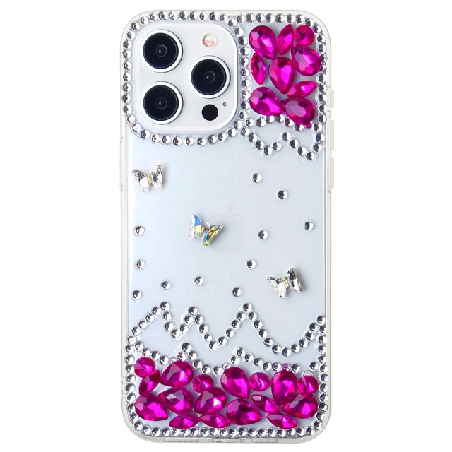 Luxury Women's 3D Glitter Sparkle Bling Clear Gems Shiny Crystal Rhinestone Diamond Bumper Shockproof Mobile Phone Cases